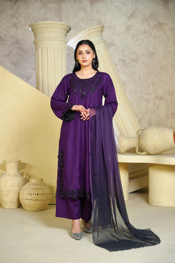 Bint e Libaas Royal Amethyst Daily Wear 3 Piece Kurta Set