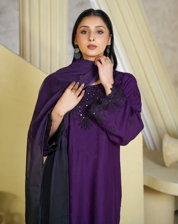 Bint e Libaas Royal Amethyst Daily Wear 3 Piece Kurta Set