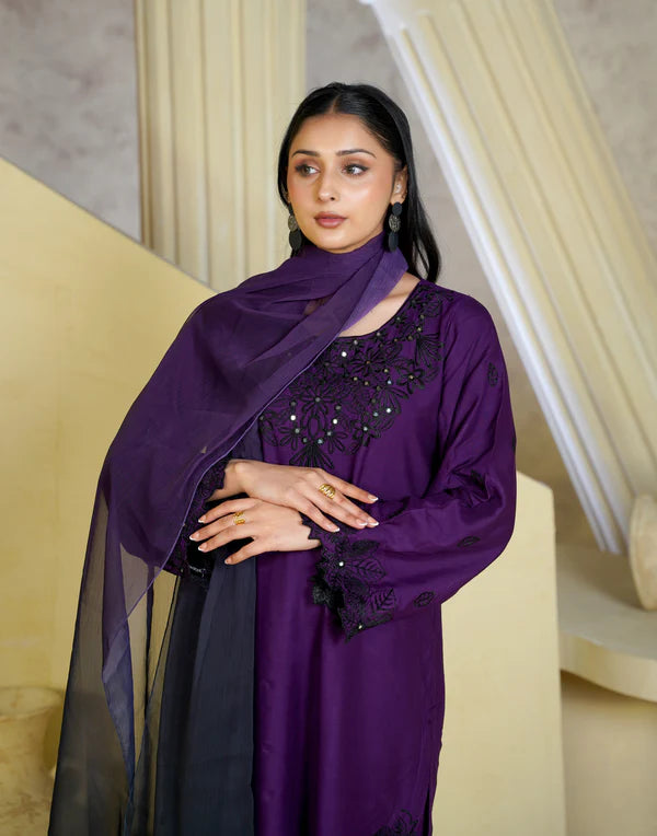 Bint e Libaas Royal Amethyst Daily Wear 3 Piece Kurta Set