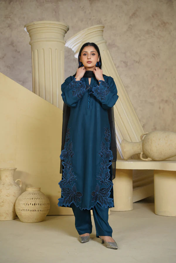 Bint e Libaas Straight Cut Linen Embroidered 3 Piece Suit