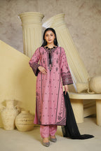 Bint e Libaas Pink Linen Chambray Embroidered Ensemble – 3 Piece Suit